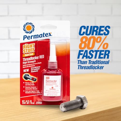 Image of Permatex The Right Stuff Rapid Cure Red Threadlocker 27251, Works on Oily & Dirty Fasteners, Automotive, Industrial & Hardware Use, Sets in 15m Cures in 4h, 10 ml