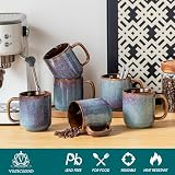 vancasso ONION 6-częściowy zestaw filiżanek do kawy, 480 ml, duże kubki z kamionki do kawy, cappuccino, herbaty i kakao, ręcznie glazurowane, w kolorze niebiesko-fioletowym, nadają się do kuchenki