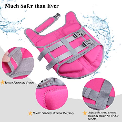 Vivaglory Skin-Friendly Neoprene Dog Life Jacket, Life Vest For Pets With Dual Rescue Handles And Superior Buoyancy, Reflective & Adjustable, Pink, Extra Large #TOP3