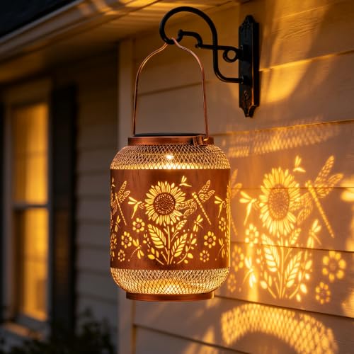 Image of Solar Lantern Outdoor Hanging Solar Garden Light Gifts for Mom Grandma Women,Waterproof Metal Decorative Lantern, Warm White Solar Lights for Patio Yard(Dragonfly )