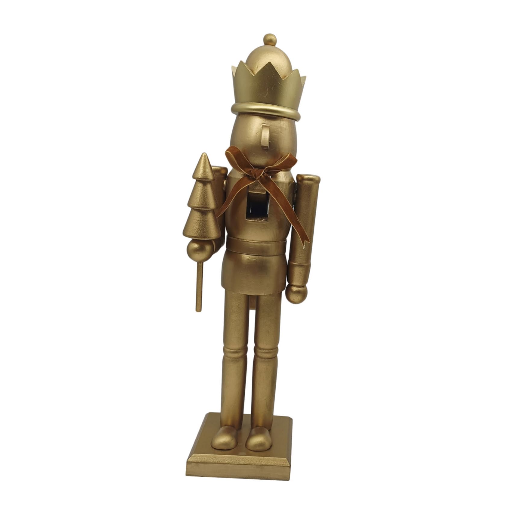 Drewniany Nutcracker Żołnierz z Złotą Kokardą Klasyczna Świąteczna Dekoracja Kominek i Stół Figurka Bożonarodzeniowa Xmas Celebration