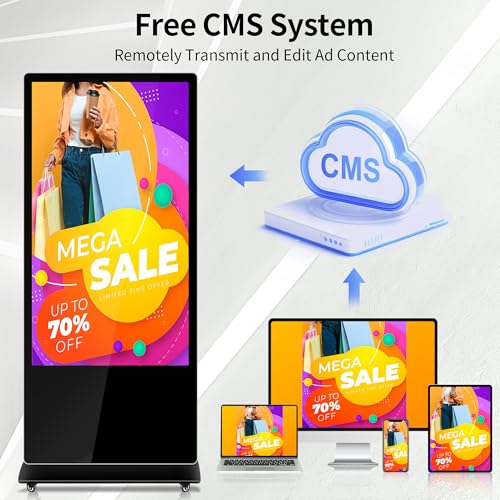 Image of 55 Inch Digital Signage Display, Android 14 OS 4K UHD Floor Standing Advertising Screen Commercial LCD Monitor Interactive Kiosk with USB /HDMI Input, Non-Touch