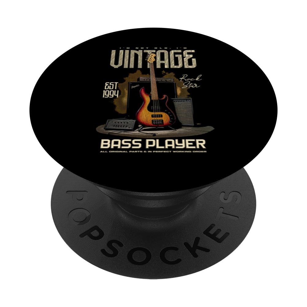 I'm Not Old I'm Vintage Retro 1994 Bass Guitar Player PopSockets Swappable PopGrip, Black