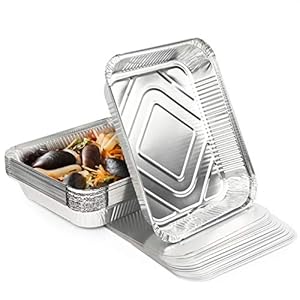 MATANA – 20 grote aluminiumfolie bakjes om voedsel in te braden, bakken met een gemakkelijk deksel, oven- en vriezerbestendig – 32 x 26 cm (2350 ml) – buffetbakjes met deksel