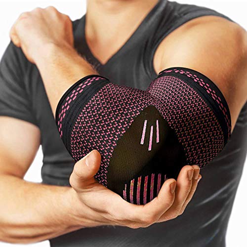 Image of serveuttam Elbow Support for Gym (1 Pair) - Elbow Brace for Men Women Workout | Elbow Compression Sleeves with Straps for Tendonitis Pain Relief, Tennis, Volleyball, Cricket - Elbow Band (Red, M)