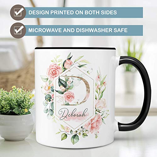 Taza de cerámica personalizada con monograma floral 11 oz miniatura 3