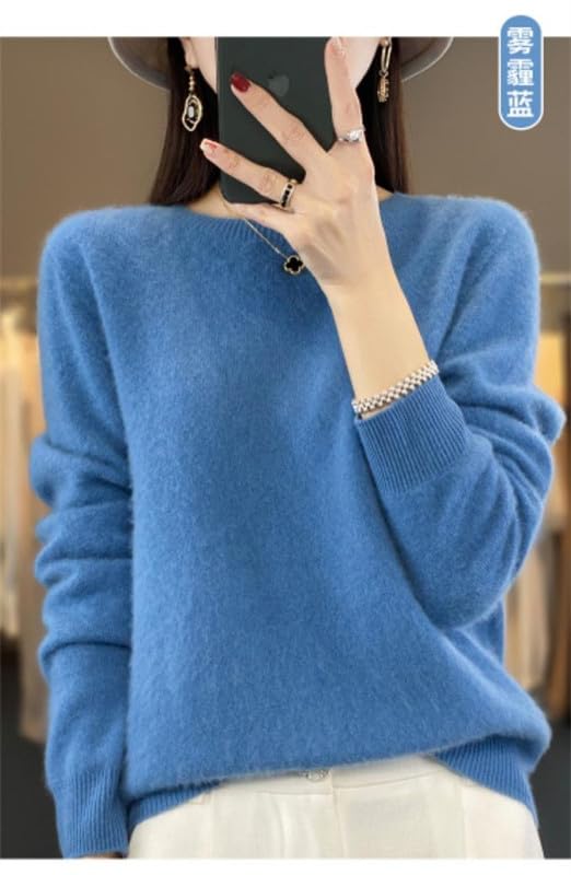 Shanghai Story 100% Merino Wool Sweater Women Fall Winter Warm Knitted Pullover Crewneck Long Sleeve Sweater3