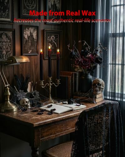 Image of Homemory Black Bleeding Real Wax Flameless Taper Candles, 9.6 Inch Battery Operated LED Candlesticks with Remote Control and Timer, Realistic Dripless for Halloween Spooky Dark Decor 2 Pack
