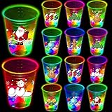 mishunyus 24 Pcs Christmas Party Cups, Glow Christmas Theme Cups, for Holiday Party Supplies, for Nighttime Fun, BBQ, Holiday Decor, with 8 pattern