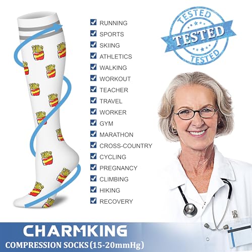 Image of CHARMKING Compression Socks for Women & Men Circulation (8 Pairs) 15-20 mmHg Best Calf Socks Support for Athletic Cycling