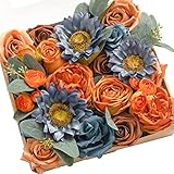 Ling's moment Artificial Wedding Flowers Combo for Wedding Bouquets Centerpieces Flower Arrangements Decorations -Rustic Blue Sunflower (Deluxe)
