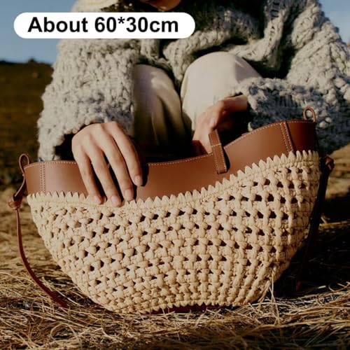 Retro Artistic Woven Tote Bag, Fashion Versatile Casual Single Shoulder Handbag, Grass Woven Large Bag2