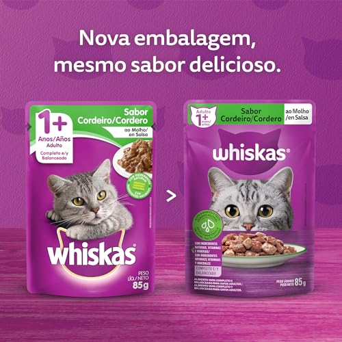 Pack Ração Úmida Whiskas Sachê Cordeiro ao Molho para Gatos Adultos 85 g- 40 unidades