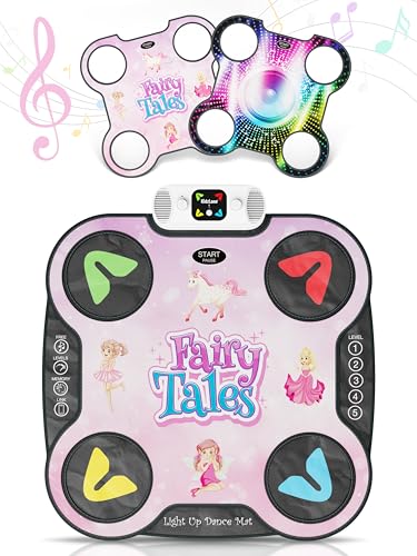 Kidzlane Light Up DJ Dance Mat for Kids - Bluetooth & AUX Compatible - 3 Fun Arcade Games with 5 Difficulty Levels - Detachable Top Mats with Fairytale & Speaker Motives - Adjustable Volume - Ages 6+