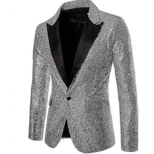 Men’s Sequin Blazer Jacket Sparkly Tuxedo Coat Slim Fit Party Jacket Sparkly Sequin Suit Jacket