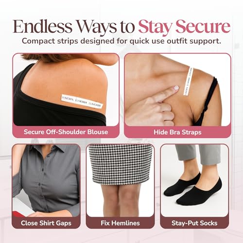 LUMORIA Fashion Tape doppelseitiges Klebeband Kleidung, transparentes Body Tape doppelseitg, geeignet für alle Stoffarten und empfindliche Haut, selbstklebend mit starkem Halt (60 Stück)