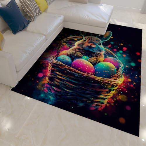 Tapis lavable lapin de Pâques antidérapant 80x150 cm - 4