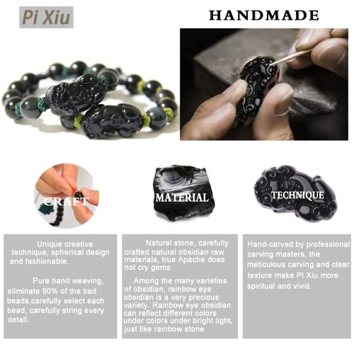 Feng Shui Black Obsidian Wealth Bracelet For Women Men's Gifts - Pixiu Bring Good Luck And Prosperity - Handmade Braid 12Mm Healing Crystal Gemstone Beaded Bracelets #TOP3