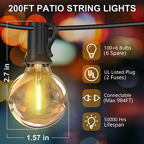 Hezbjiti 200Ft Outdoor Patio String Lights, Outside 64 (60+4) G40 Shatterproof Bulbs Hanging Lights Waterproof Backyard Lights Ul Listed Connectable For Porch Balcony Bistro Party #TOP5