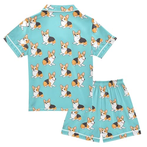 ALAZA Hipster Puppy Dog Blue Satin Pajamas Set Short Sleeve Button Down Sleepwear Summer Pjs 2 Piece2
