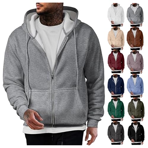 Wankang Zipper Hoodies for Men Drawstring Hooded Sweatshirts Cashmere Cardigan Sweater Lightweight Fleece Jacket with Pockets3