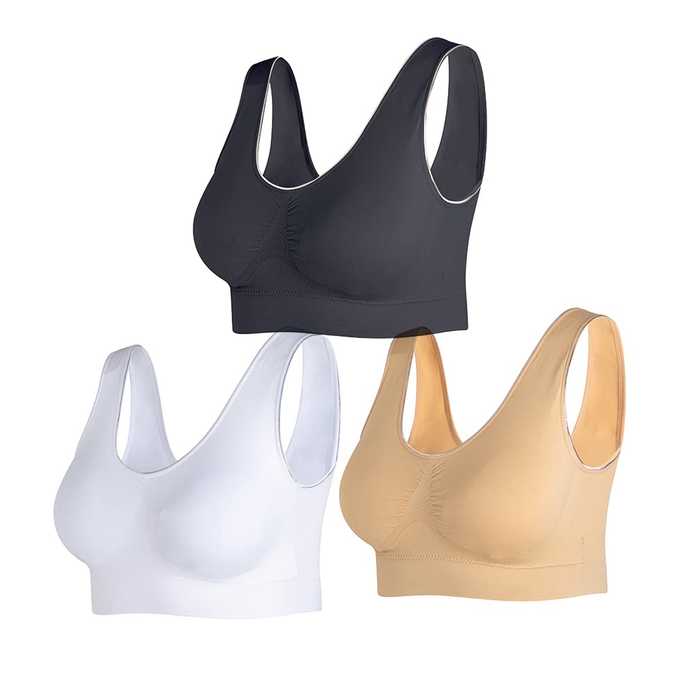 NAKQUNAKQU Women's Sports Bras Seamless Comfortable Sleep Bras Medium Support Yoga Bras with Removable Pads