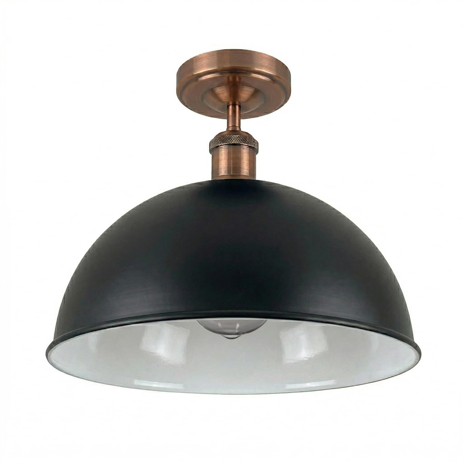 DC VOLTAGE Industrial-Semi Flush Mount Vintage Ceiling Light Metal 40cm Black Dome Lampshade Pendant Lighting for Farmhouse Porch Kitchen Bathroom