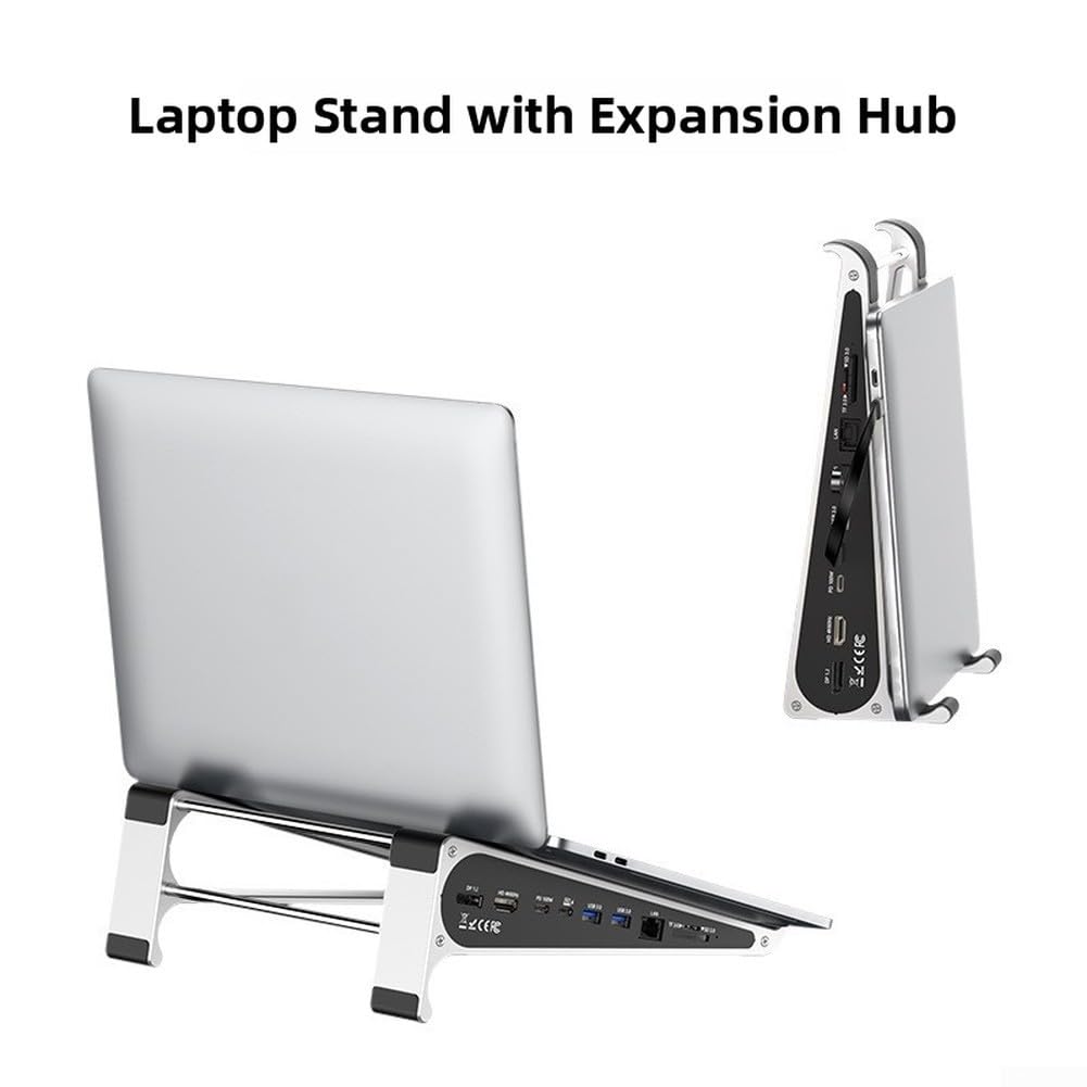 Supporto verticale di raffreddamento per laptop in alluminio con doppio hub 4K 100 W PD ricarica rapida Design ergonomico pieghevole per connettività multiporta per casa, ufficio, viaggi (ST709)
