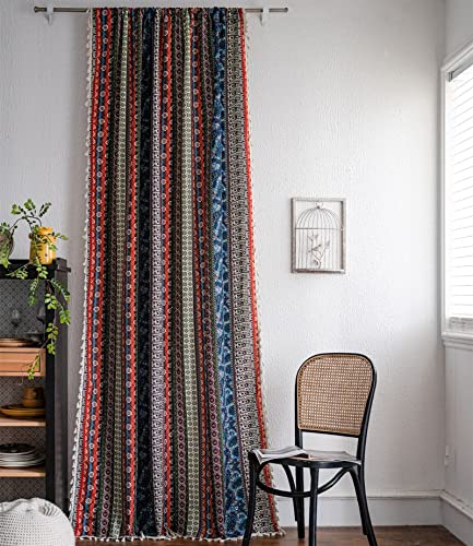 USTIDE Hippie Curtain Boho Aztec 1 Panel Retro Ethnic Stripe Living Room Bedroom Rod Pocket Light Reducing Curtain 86 Inches Long - Image 2