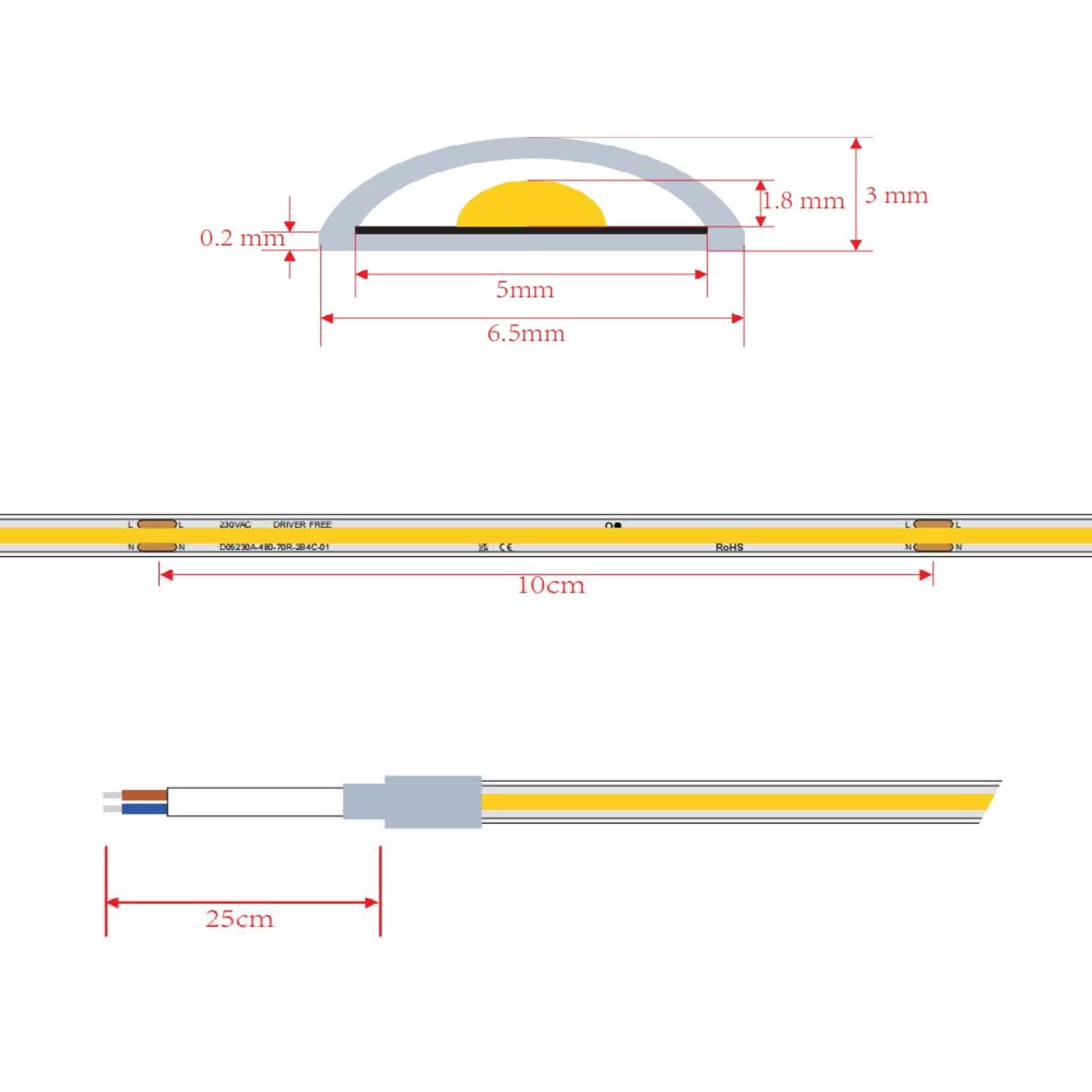 LEDKIA Bobina 20m Striscia LED Regolabile 220V COB Autorettificata 480 LED/