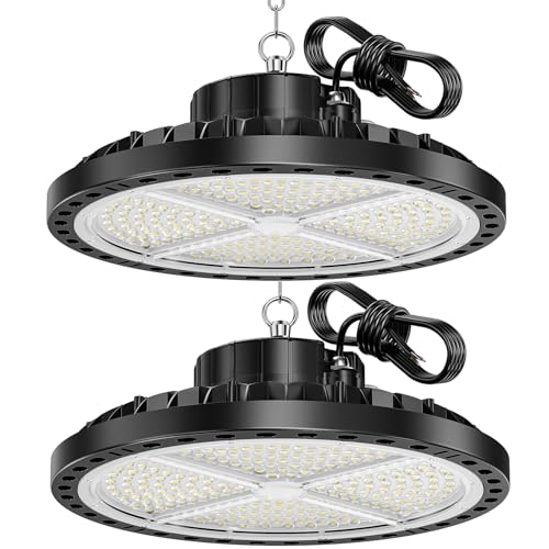 ANNIFUNLY UFO LED Lámpara de Alta Bahía 2PC, 200W 28000LM Iluminación Comercial Focos LED 6500K Blanco Frío, Industriales Iluminación de Almacén IP65 Impermeable, Para Patio, Garaje, Fábrica,Taller