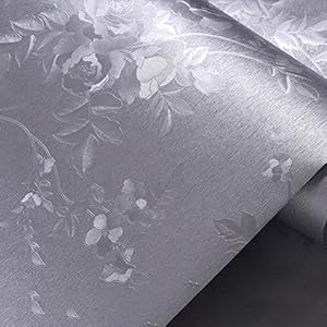 Wolpin Wall Stickers Botanical Wallpaper Grey Rose (45 x 300 cm) Flowers for Bedroom Wall Decor Embossed Self Adhesive, DIY Decals Living Room, Stainless Grey