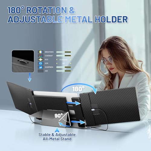 Image of Teamgee 14.2 inch Laptop Screen Extender, FHD 1080P IPS Portable Monitor for Laptop, Triple Screen Monitor Extender Compatible with 13 inch-17 inch Laptops, HDMI /USB-A /C Plug-Play for Windows, Mac, Android