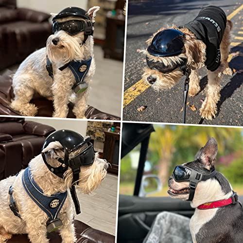 NAMSAN Anti-UV Hundebrille mit Haustierhelm, Winddicht Augenschutz Hunde Sonnenbrille, Cooler Motorrad-Haustierhelm für Kleine/Mittlere Hunde