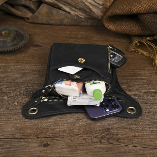 Le'aokuu Sac de hanche en cuir véritable pour homme - Pour le sport de plein air - Pour femme (211-5 0 Marron foncé), 15 x 3.5 x 22 cm (5.9 x 1.37 x 8.6 inch) – vue 7