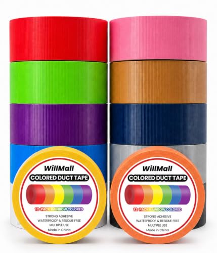 Image of 12 Pack Colored Duct Tape Heavy Duty: Rainbow Bright Variety Pack Furniture Repair Decorative Duct Tape Bulk - Great for Arts Crafts DIY Packaging Indoor Outdoor (12Pack-1.88inx30Yards)