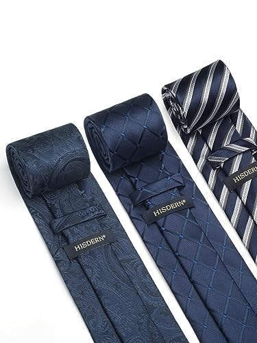 Image of HISDERN Mens Ties and Pocket Square Set Business Elegant Ties for Men Classic Lot 3 Pcs Wedding Party Neckties & Handkerchief