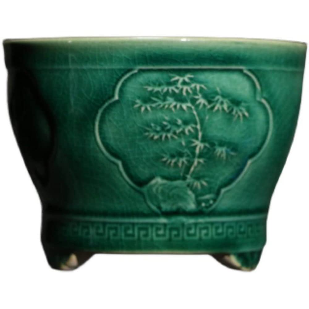 SLSKO Bonsai Pot,3.7inch Home Flower Pots Bonsai Pot Desktop Potted Handmade Ceramic Succulent Flowerpot