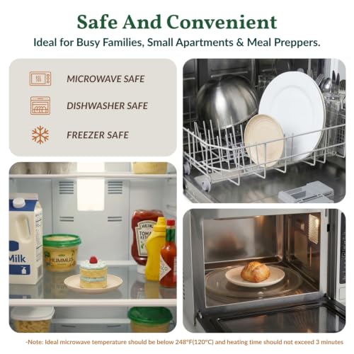 Image of Homienly Small Plates | 5.7 Inch Lightweight & Unbreakable Wheat Straw Plates | Mini Dessert Plate Set, Microwave & Dishwasher Safe Set of 8 -Beige