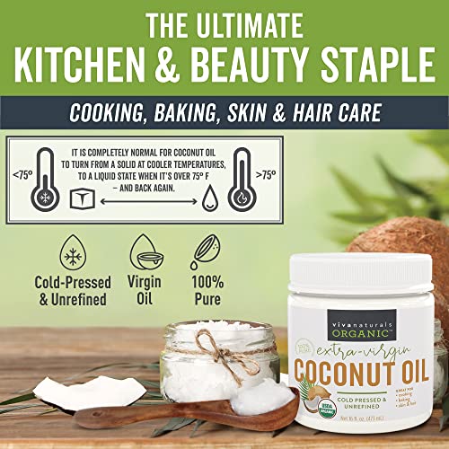 Viva Naturals Organic Extra Virgin Coconut Oil, 32 Oz & Organic Virgin Coconut Oil 16 Ounces / 473 Millilitres #TOP1