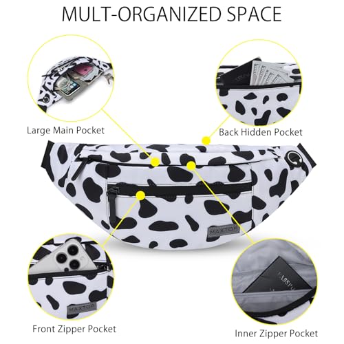 Image of MAXTOP Cow Print Crossbody Bags for Women Cute Fanny Pack with 4-Zipper Pockets for Enjoy Music Concert Hiking Running Cycling Traveling Hands-Free Waist Pack Fits All Phones