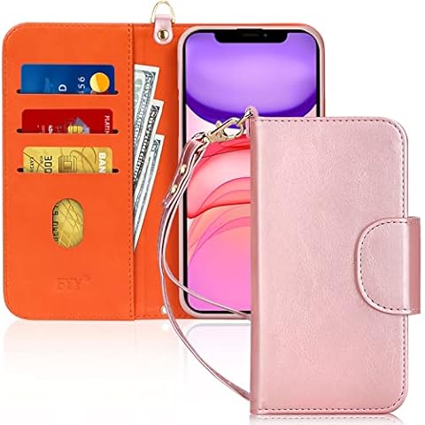 FYY Compatible with iPhone 11 Case, [Kickstand Feature] Luxury PU Leather Wallet Case Flip Folio Cover with [Card Slots] and [Note Pockets] Case for iPhone 11 6.1" Rose Gold Cover