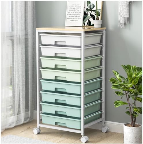 Rolling Storage Utility Cart Organizers with 8 Drawers and Wooden...