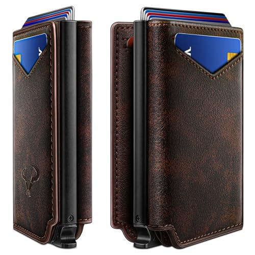 Image of BULLIANT Men Wallet Leather Wallet Card Holders Money Clip for Men 10Cards-Magnetic Flip on Metal Case