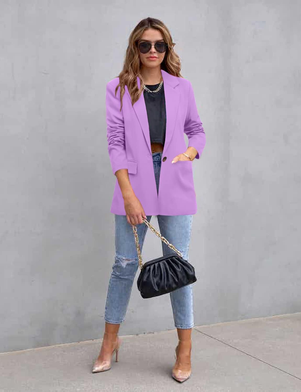 CRAZY GRID Womens Casual Blazer Jacket Long Sleeve Open Front Work Office Blazer Lapel Button Jacket - Image 4