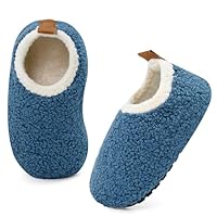 MK MATT KEELY Kids Slippers Boys Girls Sherpa Fleece House Slipper Toddlers Cozy Barefoot Slippers with Non-Slip Rubber Sole,Blue New,9.5/10 UK Child