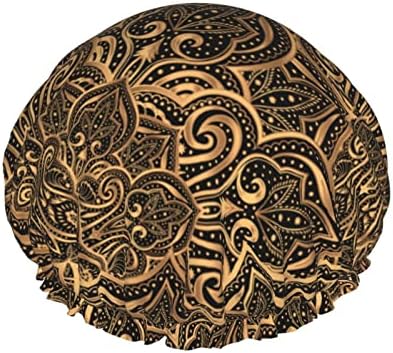 Luxury Floral Reusable Double Waterproof Shower Cap & Bath Cap,Lined,Waterproof Shower Caps Large Designed for All Hair Lengths with PEVA Lining & Elastic Band Stretch Hem Hair Hat For Women