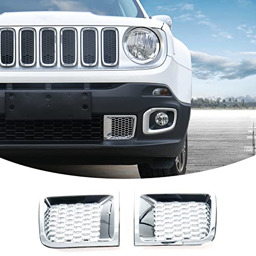 Image of CheroCar for Jeep Renegade Bumper Grille Insert Bezel Cover for Jeep Renegade 2016-2018,Chrome