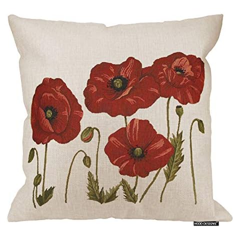 HGOD DESIGNS Oil Painting Beautiful Plant Flowers red Poppy Cotton Linen Throw Pillow Covers Case Cushion Cover Sofa Decorative Square 18 X 18 Inches Cover