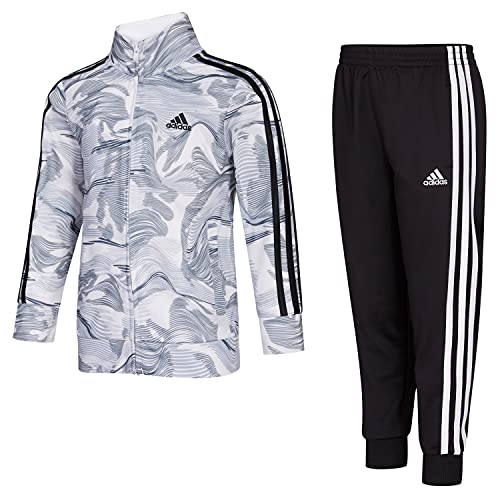 adidas Boys' Zip Front Printed Tricot Jacket and Joggers Set, White, 6